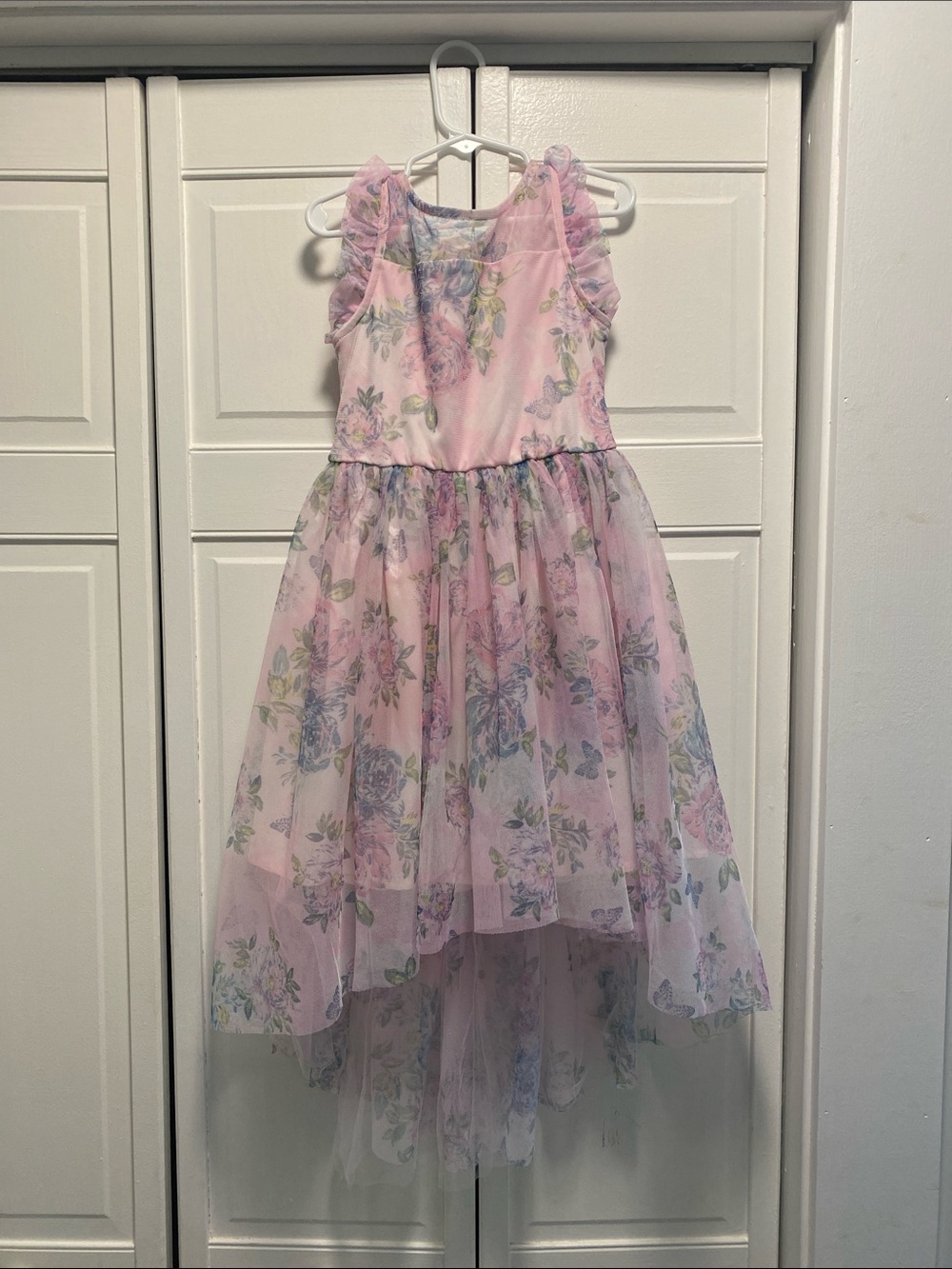 Sleeveless Pink Floral High-Low Party Dress for Girls